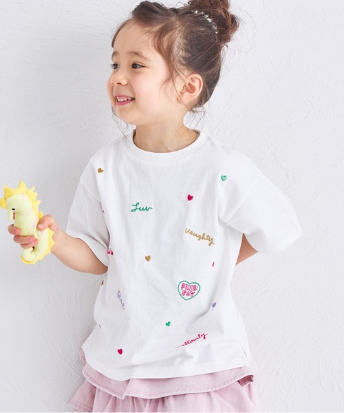 pairmanon（ペアマノン）の「【UVカット】【吸水速乾】【接触冷感】サマーファンクション カラフル 刺繍 Tシャツ（Tシャツ/カットソー・キッズ・ホワイト/ピンク/ブラック・100/110/120/130/140/150/90）」の2枚目の写真