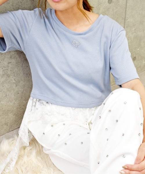 FUN(ファン)の「レースアシメT(Tシャツ/カットソー・レディース・サックスブルー/オフホワイト/ブラック・FREE)」の3枚目の写真