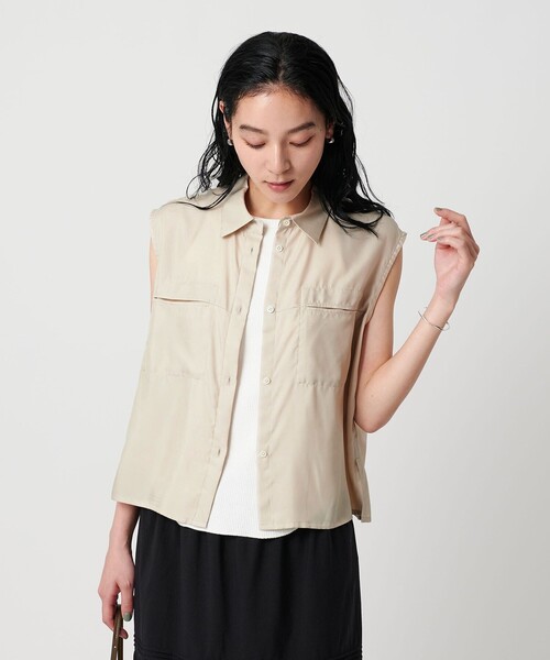 「H　BEAUTY&YOUTH UNITED ARROWS」 ノースリーブブラウス FREE ブラック レディース キュプラブレンドノースリーブポケットシャツ（シャツ/ブラウス
