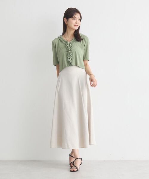 earth music&ecology（アースミュージックアンドエコロジー）の「フリルカットリブカーディガン（カーディガン/ボレロ・レディース・グリーン/オフホワイト/チャコールグレー・FREE）」の19枚目の写真