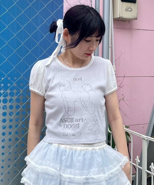 Candy Stripper（キャンディストリッパー）の「ASCII ART DOG Tシャツ（Tシャツ/カットソー・レディース・オフホワイト/ライトブルー/ブラック・FREE）」の12枚目の写真