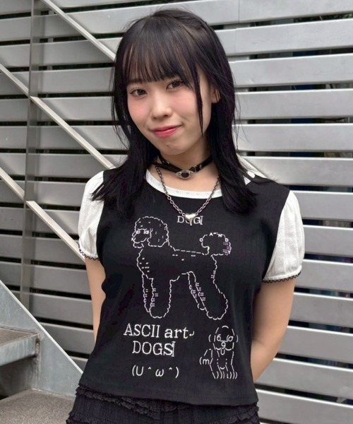 Candy Stripper（キャンディストリッパー）の「ASCII ART DOG Tシャツ（Tシャツ/カットソー・レディース・オフホワイト/ライトブルー/ブラック・FREE）」の15枚目の写真