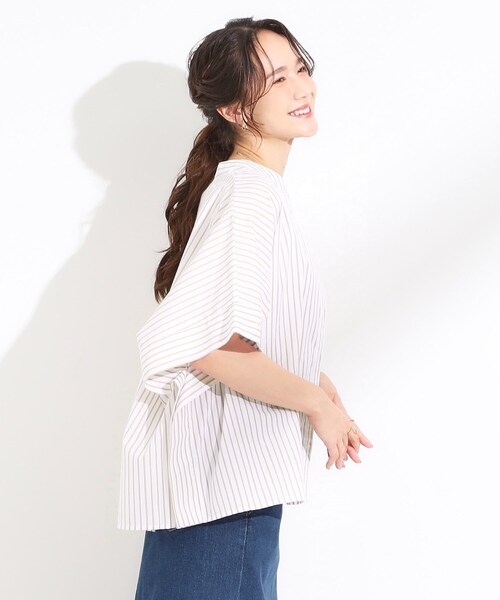 DRESKIP（ドレスキップ）の「きれいめカジュアルに ラメストライプ ポンチョ風シャツ（シャツ/ブラウス・レディース・ネイビー系2/ピンク系3/ベージュ系2・00）」の5枚目の写真