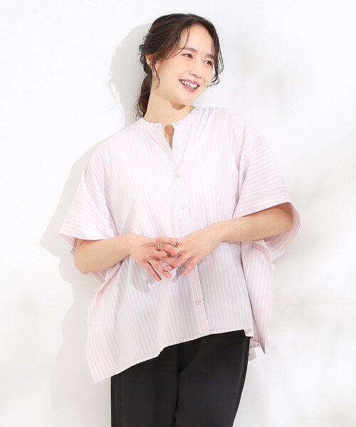 DRESKIP（ドレスキップ）の「きれいめカジュアルに ラメストライプ ポンチョ風シャツ（シャツ/ブラウス・レディース・ネイビー系2/ピンク系3/ベージュ系2・00）」の8枚目の写真