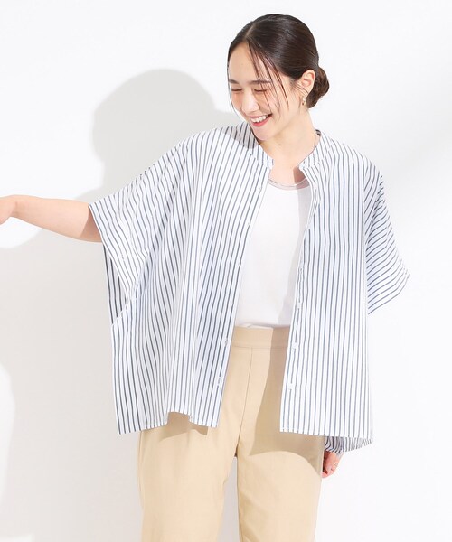 DRESKIP（ドレスキップ）の「きれいめカジュアルに ラメストライプ ポンチョ風シャツ（シャツ/ブラウス・レディース・ネイビー系2/ピンク系3/ベージュ系2・00）」の12枚目の写真