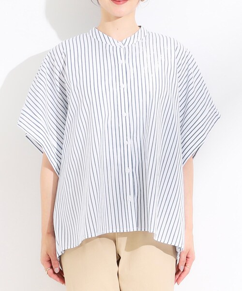 DRESKIP（ドレスキップ）の「きれいめカジュアルに ラメストライプ ポンチョ風シャツ（シャツ/ブラウス・レディース・ネイビー系2/ピンク系3/ベージュ系2・00）」の16枚目の写真