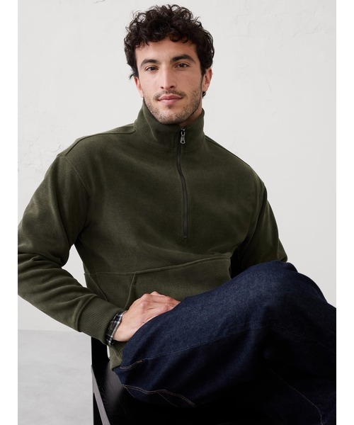 BANANA REPUBLIC FACTORY STORE(バナナリパブリック ファクトリーストア)の「BANANA REPUBLIC FACTORY STORE ニットハーフジップスウェットシャツ(スウェット・メンズ・ベージュ/ダークグリーン・L/S/M/XL)」の1枚目の写真