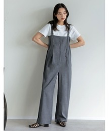 Re:EDIT | [低身長/高身長サイズ有][洗濯機で洗える][イージーケア]リネンライクバックゴムサロペット(つなぎ/オールインワン)