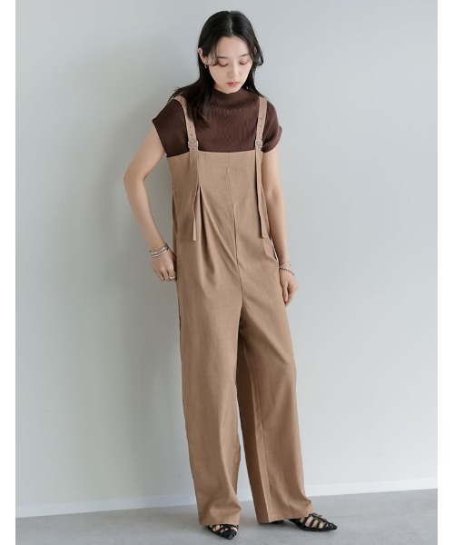 専用✨BEIGE, ベイジ　サロペット オールインワン　ネイビー 低身長/高身長サイズ有][洗濯機で洗える][イージーケア]リネン
