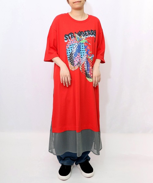 ハンドメイド　ワンピース　90cm　いちご　苺　ストロベリー EVIA BOW DRESS GOTS / コンゲススロイド ドレス ワンピース