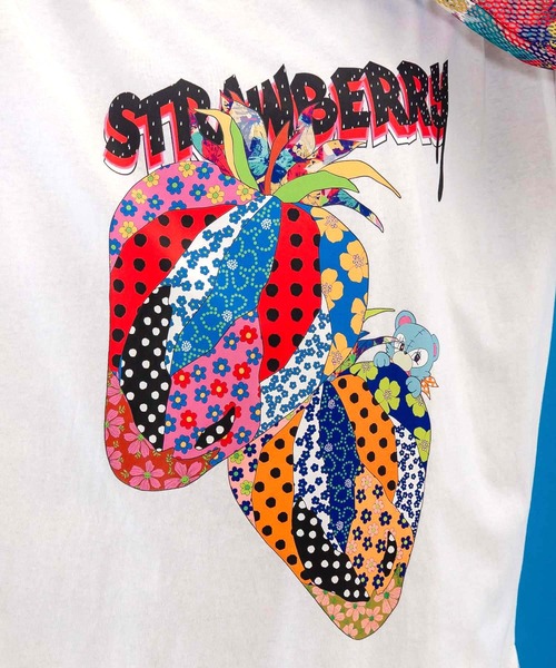 ワンピース　いちご♡ sama セール】152694：イチゴ柄メッシュ切替ワンピース（ワンピース