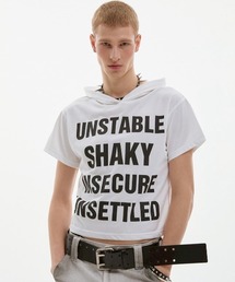 ESC STUDIO（イーエスシースタジオ）の「【ESC STUDIO】quadruple shaky hoodie / 【イーエスシースタジオ】クアドルプルシャイキーロゴフード付き半袖Tシャツ（Tシャツ/カットソー）」