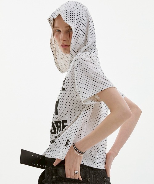 ESC STUDIO(イーエスシースタジオ)の「【ESC STUDIO】quadruple shaky hoodie / 【イーエスシースタジオ】クアドルプルシャイキーロゴフード付き半袖Tシャツ(Tシャツ/カットソー・メンズ・ホワイト/ブラック/ホワイト×ブラック・ONE SIZE)」の12枚目の写真