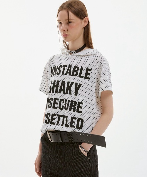 ESC STUDIO(イーエスシースタジオ)の「【ESC STUDIO】quadruple shaky hoodie / 【イーエスシースタジオ】クアドルプルシャイキーロゴフード付き半袖Tシャツ(Tシャツ/カットソー・メンズ・ホワイト/ブラック/ホワイト×ブラック・ONE SIZE)」の13枚目の写真