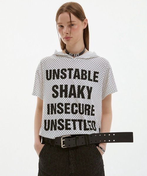 ESC STUDIO(イーエスシースタジオ)の「【ESC STUDIO】quadruple shaky hoodie / 【イーエスシースタジオ】クアドルプルシャイキーロゴフード付き半袖Tシャツ(Tシャツ/カットソー・メンズ・ホワイト/ブラック/ホワイト×ブラック・ONE SIZE)」の11枚目の写真