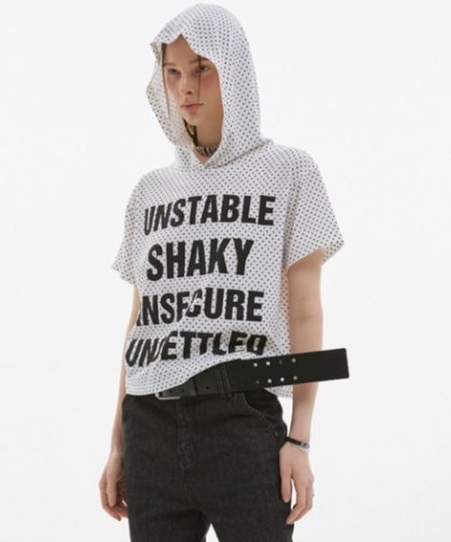 ESC STUDIO(イーエスシースタジオ)の「【ESC STUDIO】quadruple shaky hoodie / 【イーエスシースタジオ】クアドルプルシャイキーロゴフード付き半袖Tシャツ(Tシャツ/カットソー・メンズ・ホワイト/ブラック/ホワイト×ブラック・ONE SIZE)」の10枚目の写真