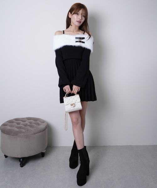 セール】フェザーオフショルプリーツニットワンピース（ワンピース