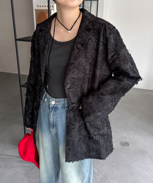 PILIT（ピリット）の「ジャガードジャケット（テーラードジャケット・レディース・アイボリー/ブラック・MEDIUM）」の5枚目の写真