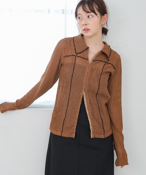 Bab(バブ)の「ウェーブメロウホックシャツトップス(シャツ/ブラウス・レディース・ブラウン/チャコールグレー/アイボリー・FREE)」の22枚目の写真