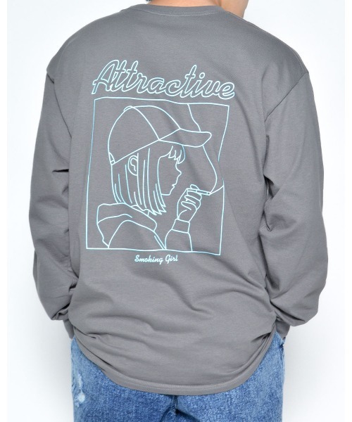MODISH GAZE(モディシュガゼ)の「【MODISH GAZE】6.0オンス スモーキングガール 線画イラストロンT 長袖(Tシャツ/カットソー・メンズ・ホワイト/グレー系1/ネイビー/ブルー系1/ブラック/グレー系2/アッシュグレー/ダークグリーン/ブルー系2・SMALL/MEDIUM/LARGE/X-LARGE)」の5枚目の写真