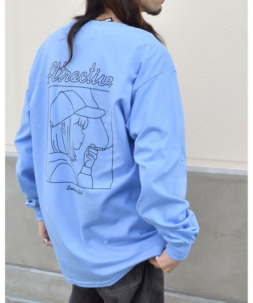 MODISH GAZE(モディシュガゼ)の「【MODISH GAZE】6.0オンス スモーキングガール 線画イラストロンT 長袖(Tシャツ/カットソー・メンズ・ホワイト/グレー系1/ネイビー/ブルー系1/ブラック/グレー系2/アッシュグレー/ダークグリーン/ブルー系2・SMALL/MEDIUM/LARGE/X-LARGE)」の8枚目の写真