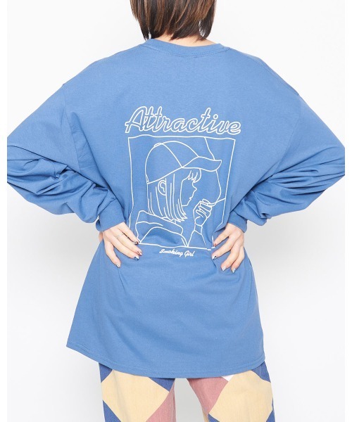 MODISH GAZE(モディシュガゼ)の「【MODISH GAZE】6.0オンス スモーキングガール 線画イラストロンT 長袖(Tシャツ/カットソー・メンズ・ホワイト/グレー系1/ネイビー/ブルー系1/ブラック/グレー系2/アッシュグレー/ダークグリーン/ブルー系2・SMALL/MEDIUM/LARGE/X-LARGE)」の9枚目の写真