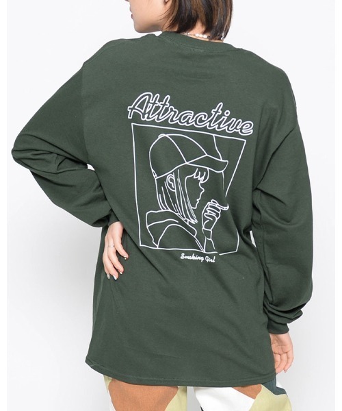MODISH GAZE(モディシュガゼ)の「【MODISH GAZE】6.0オンス スモーキングガール 線画イラストロンT 長袖(Tシャツ/カットソー・メンズ・ホワイト/グレー系1/ネイビー/ブルー系1/ブラック/グレー系2/アッシュグレー/ダークグリーン/ブルー系2・SMALL/MEDIUM/LARGE/X-LARGE)」の6枚目の写真