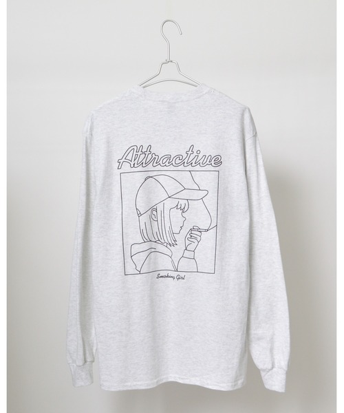 MODISH GAZE(モディシュガゼ)の「【MODISH GAZE】6.0オンス スモーキングガール 線画イラストロンT 長袖(Tシャツ/カットソー・メンズ・ホワイト/グレー系1/ネイビー/ブルー系1/ブラック/グレー系2/アッシュグレー/ダークグリーン/ブルー系2・SMALL/MEDIUM/LARGE/X-LARGE)」の20枚目の写真