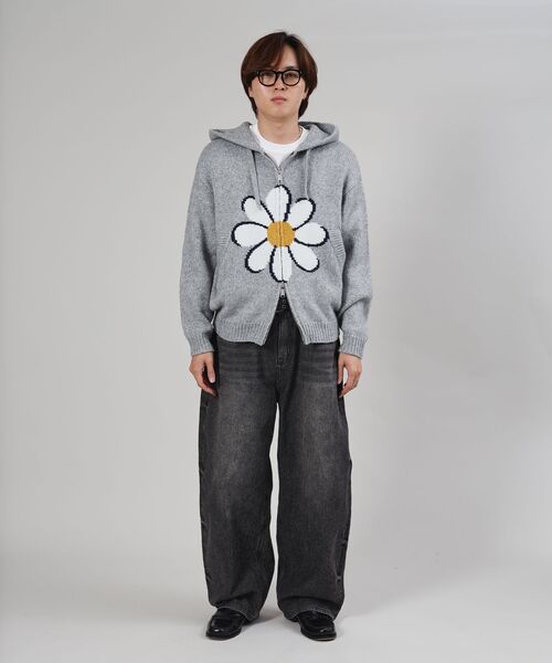 FFEIN（フェイン）の「【FFEIN（フェイン）】エクアドル風ヘビーニットジップアップ / ニット ダブルジップ ジップパーカー 短丈 フーディ（パーカー・メンズ・A/アッシュグレー・SMALL/MEDIUM/LARGE）」の21枚目の写真