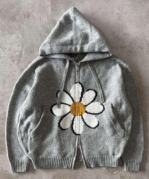 FFEIN（フェイン）の「【FFEIN（フェイン）】エクアドル風ヘビーニットジップアップ / ニット ダブルジップ ジップパーカー 短丈 フーディ（パーカー・メンズ・A/アッシュグレー・SMALL/MEDIUM/LARGE）」の12枚目の写真