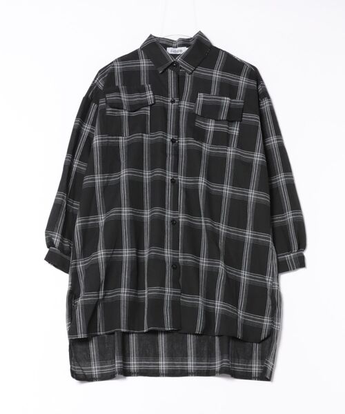 i-dare（アイディア）の「【i-dare】チェック柄 オーバーサイズ シャツ（シャツ/ブラウス・レディース・ブラック/ホワイト・SMALL/MEDIUM/LARGE/X-LARGE）」の6枚目の写真