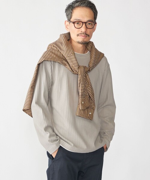 SHIPS(シップス)の「SHIPS: フェイク レイヤード クルーネック ロングスリーブ(Tシャツ/カットソー・メンズ・グレー/ベージュ/ネイビー/ワイン・SMALL/MEDIUM/LARGE/X-LARGE)」の2枚目の写真