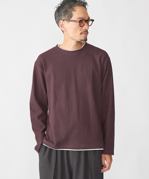 シップス  レイヤードカットソー セール】SHIPS: フェイク レイヤード クルーネック ロングスリーブ（T