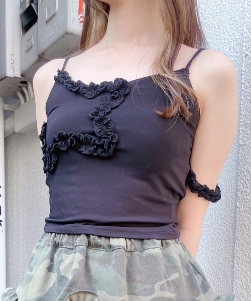 lilLilly（リルリリー）の「スターフリルキャミソール（キャミソール・レディース・ブラック/ホワイト/グレー・FREE）」の11枚目の写真