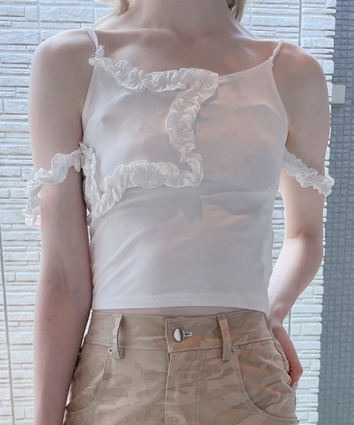 lilLilly（リルリリー）の「スターフリルキャミソール（キャミソール・レディース・ブラック/ホワイト/グレー・FREE）」の6枚目の写真