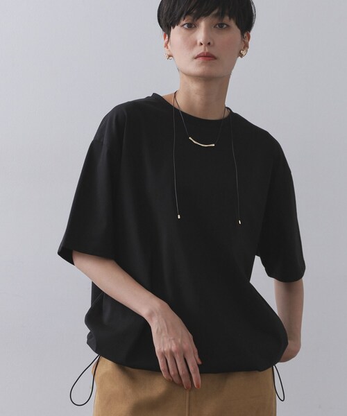 OPAQUE.CLIP(オペークドットクリップ)の「裾ドロストTシャツ【洗濯機洗い可】(Tシャツ/カットソー・レディース・ホワイト/ブラック/ダークブラウン・40/38)」の1枚目の写真
