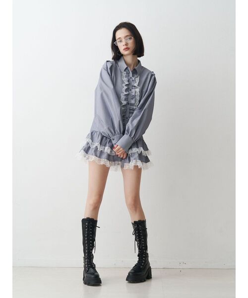 jouetie（ジュエティ）の「レースフリルチュニックシャツ（シャツ/ブラウス・レディース・ブラック/オフホワイト/ネイビー・MEDIUM）」の7枚目の写真