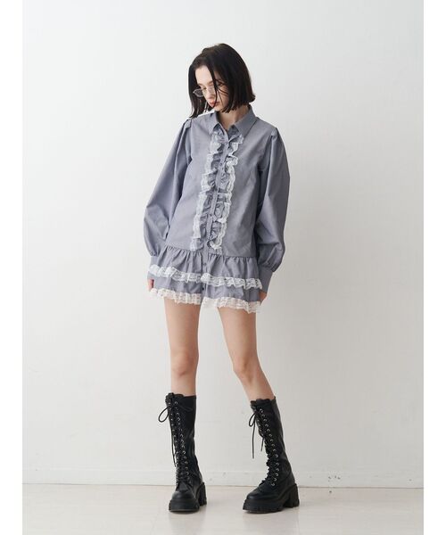 jouetie（ジュエティ）の「レースフリルチュニックシャツ（シャツ/ブラウス・レディース・ブラック/オフホワイト/ネイビー・MEDIUM）」の8枚目の写真