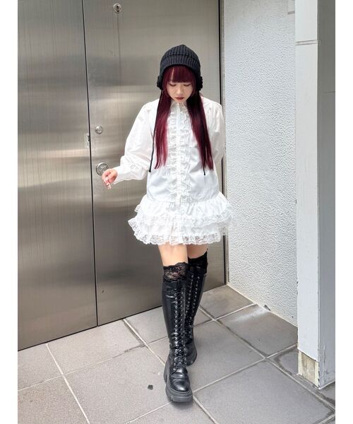 jouetie（ジュエティ）の「レースフリルチュニックシャツ（シャツ/ブラウス・レディース・ブラック/オフホワイト/ネイビー・MEDIUM）」の14枚目の写真