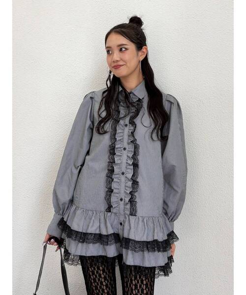 jouetie（ジュエティ）の「レースフリルチュニックシャツ（シャツ/ブラウス・レディース・ブラック/オフホワイト/ネイビー・MEDIUM）」の16枚目の写真