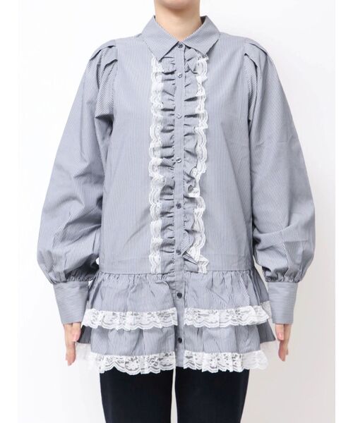 セール】レースフリルチュニックシャツ（シャツ/ブラウス）｜jouetie