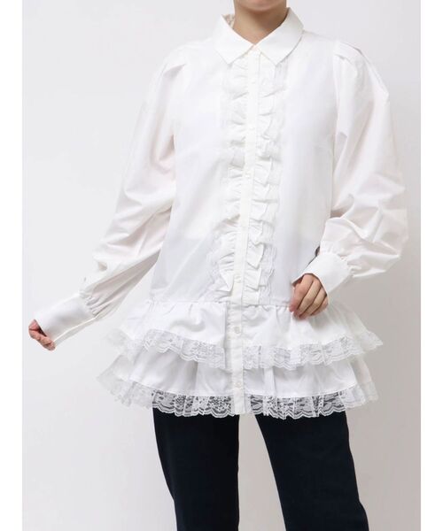 jouetie ジュエティ レースフリルチュニックシャツ ホワイト セール】レースフリルチュニックシャツ（シャツ/ブラウス）｜jouetie