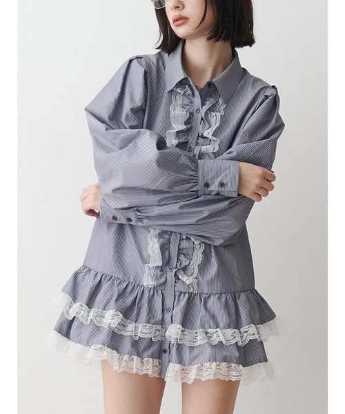 セール】レースフリルチュニックシャツ（シャツ/ブラウス）｜jouetie