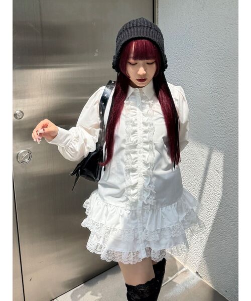 jouetie ❤︎レースフリルチュニックシャツ ホワイト セール】レースフリルチュニックシャツ（シャツ/ブラウス）｜jouetie