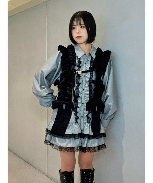 jouetie（ジュエティ）の「レースフリルチュニックシャツ（シャツ/ブラウス・レディース・ブラック/オフホワイト/ネイビー・MEDIUM）」の10枚目の写真