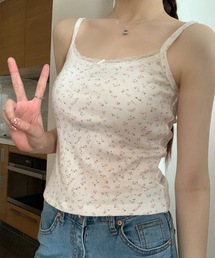 小花柄 レース リボン カップ付き キャミソール