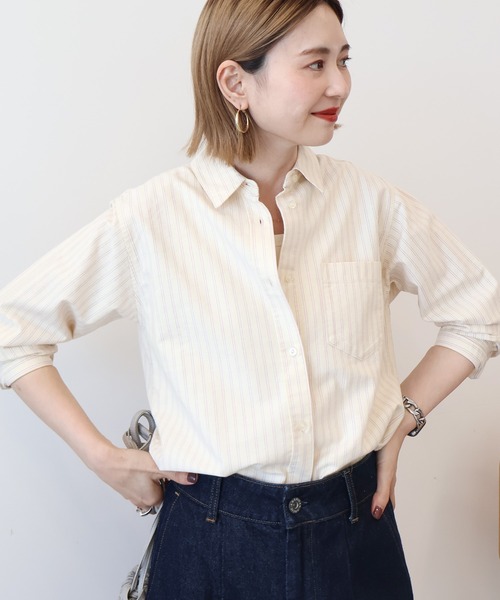 AMERICAN HOLIC(アメリカンホリック)の「オックスベーシックシャツ(シャツ/ブラウス・レディース・ピンク/サックスブルー/イエロー系その他2/オフホワイト/グレー系その他2・L/M)」の4枚目の写真