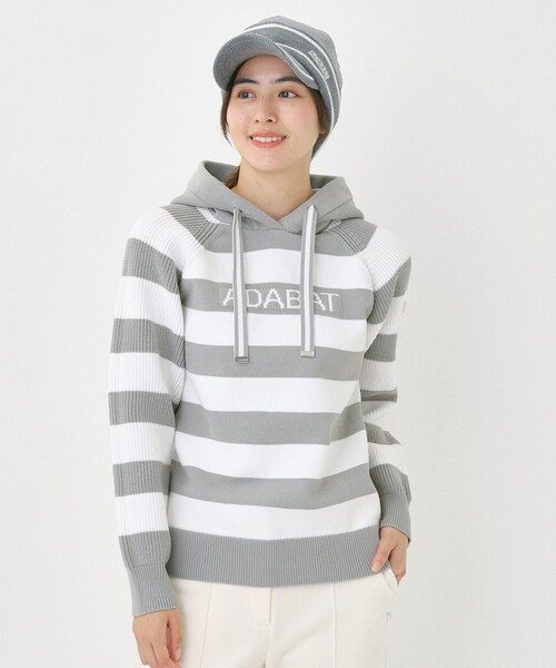 adabat（アダバット）の「ボーダーニットパーカー（ニット/セーター・レディース・グレー系7/ネイビー系2・38/40/42）」の3枚目の写真