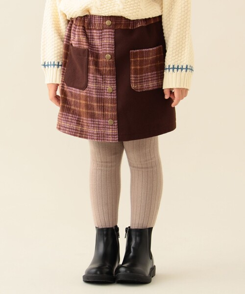 BEAMS mini(ビームスミニ)の「チェック フロントボタン スカートパンツ 2025FW(90~140cm)(その他パンツ・キッズ・ブラウン/ネイビー・100/140/130/120/110/90)」の1枚目の写真