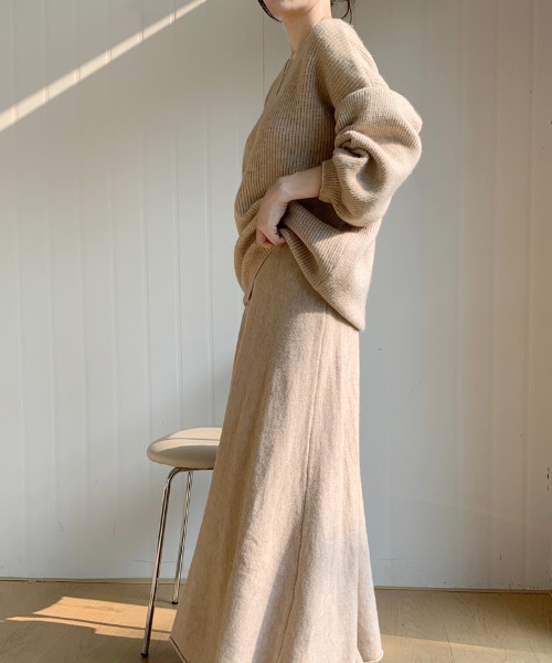 Diosfront（ディオスフロント）の「ボートネック畦編みニットプルオーバーセットアップ（セットアップ・レディース・ブラック/アイボリー/ベージュ/モカ/チャコールグレー・FREE）」の8枚目の写真